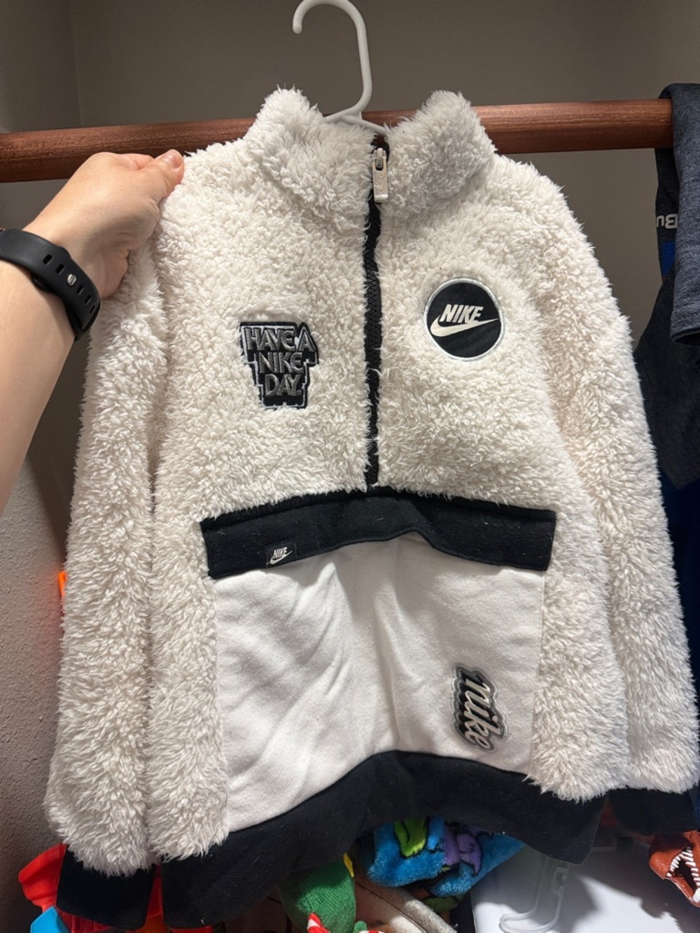 Boys Nike Cream and Black Sherpa Half-Zip Pullover